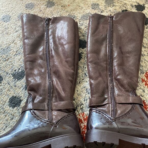 Bamboo Heeled Brown Calf Tall Boots Faux Fur Lined size 6.5 - Picture 3 of 5